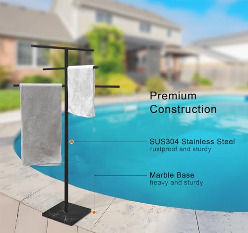 Eadot Marble Base Pool Towel Rack - Outdoor Hot Tub Spa Towel Stand - Matte Black Variation