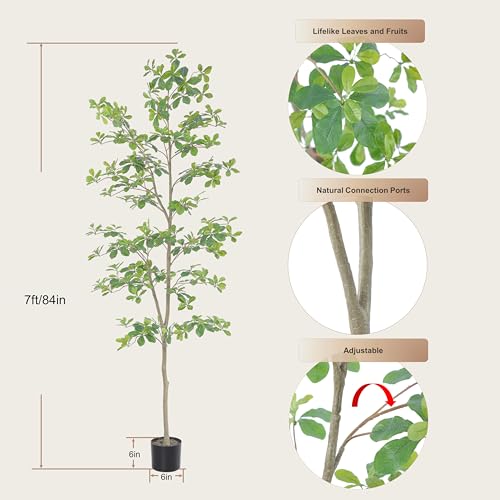 Bellacat 7ft Black Olive Faux Tree Indoor with Natural Trunk & Realistic Leaves