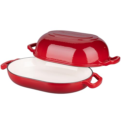 VORRINGARD 7QT Red Enameled Cast Iron Dutch Oven for Bread & Cooking