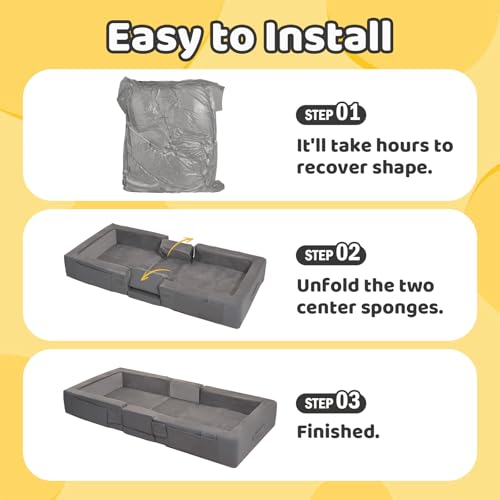 Portable Toddler Travel Bed with Soft Foam Rails - Grey, 55x25x7in