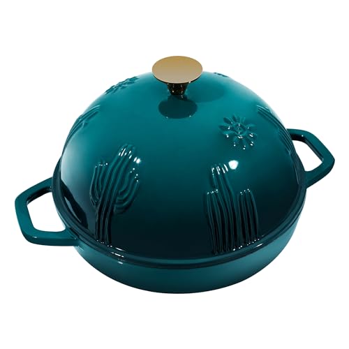 Dark Cyan Cast Iron Bread Oven with Cloche Lid - 9.8 Inch Dutch Oven for Sourdough Baking