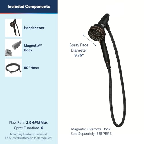 Moen Engage Magnetix Handheld Showerhead with Magnetic Docking - Mediterranean Bronze, 3.5-Inch, 6-Function, Detachable, 60 in. Hose