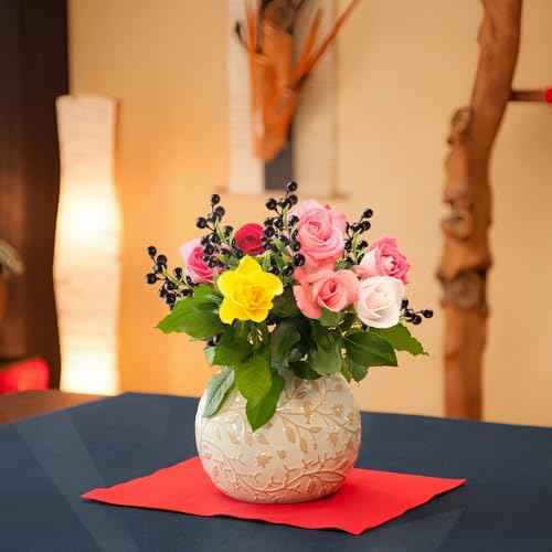 HUIANER Artificial Berries, 6Pcs Lifelike Dark Red Berry with Stems Fake Christmas Fruit Simulation Flowers Orange Berries for Wedding DIY Bridal Bouquet Home Kitchen Party Decoration