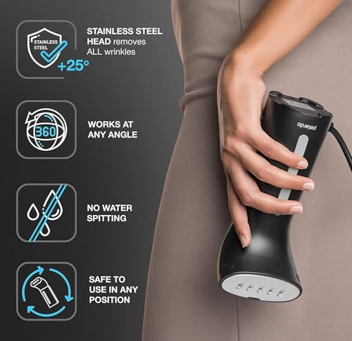 Polardo Black Travel Garment Steamer - Compact Handheld Clothes Steamer with Anti-Spill Tech