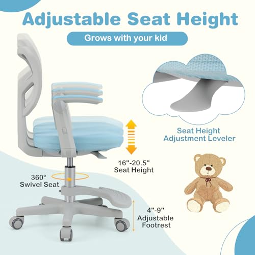 HONEY JOY Kids Study Desk Chair Blue Adjustable Swivel Mesh Student Chair