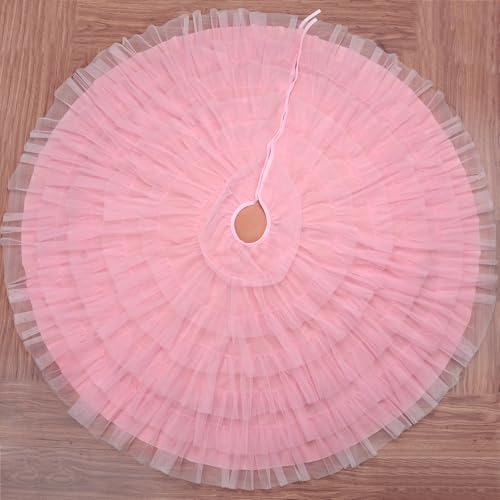 Yuboo 60 Inch Blush Pink Tulle Tree Skirt with 6 Ruffles Christmas Decor