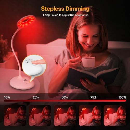 White Desk Lamp with 670nm Red Light Therapy for Sleep & Reading