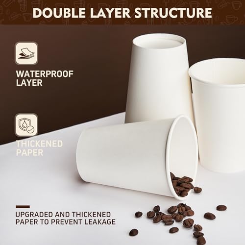 YEEHAW 12 oz Disposable Paper Coffee Cups - 500 Pack White, Leak-Proof, Hot & Cold Beverages