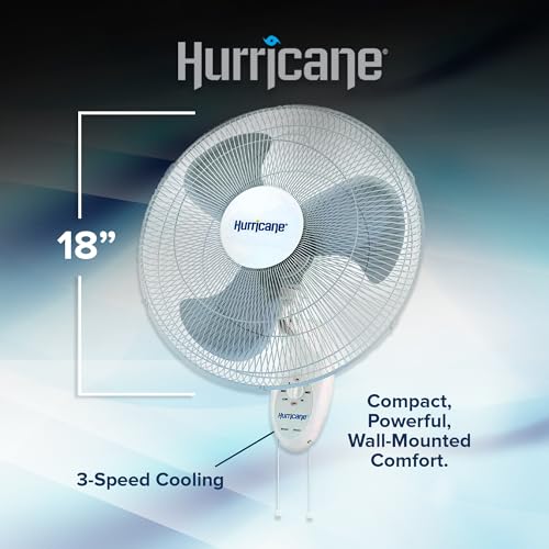 Hurricane Supreme 18-Inch Wall-Mount Oscillating Fan - 3 Speed Indoor Fan Pack