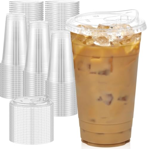 Dealusy 24 oz Clear Plastic Cups with Sip Lids – 100 Pack, Disposable, No Spill