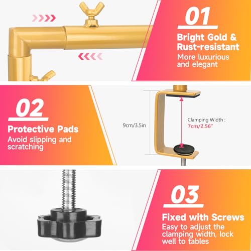 Gold Over The Table Rod Stand with Clamps Adjustable 47-98" Length for Decor Flowers Weddings