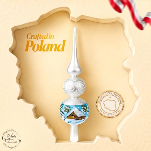 Polish Gallery Handmade Silver Swirl Glass Christmas Tree Topper - 12 Inch