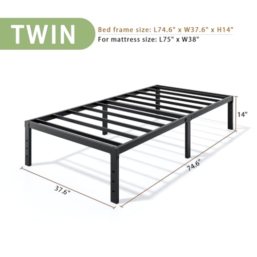 LUMUNANCE Twin Metal Bed Frame 14 Inch Platform Bed with Underbed Storage - No Box Spring Needed
