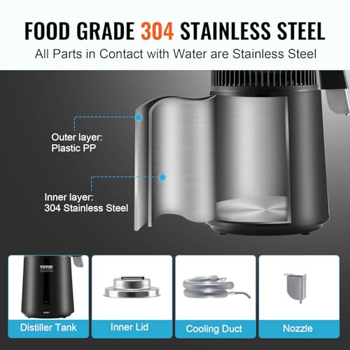 VEVOR 4L Water Distiller Black - Home Countertop Pure Water Maker, 750W Stainless Steel