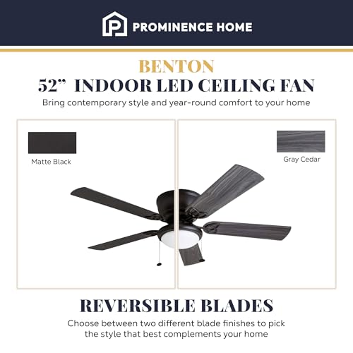 Ceiling Fan with Light and Reversible Blades - Matte Black / Gray Cedar, 52 Inch