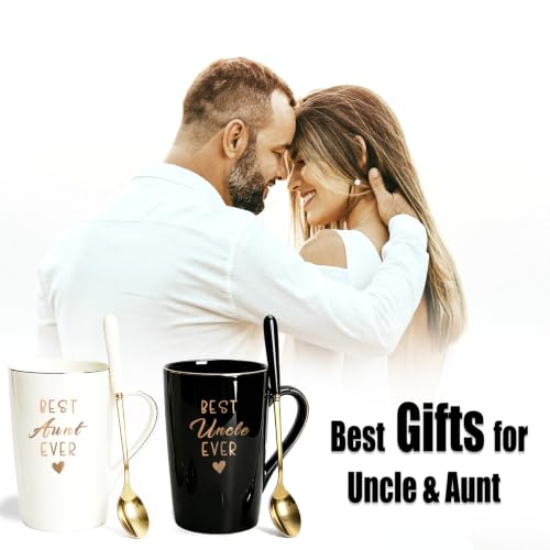 JUUNMAOO Black & White Best Aunt & Uncle Ever Mug Set 14 Oz with Lids & Spoons