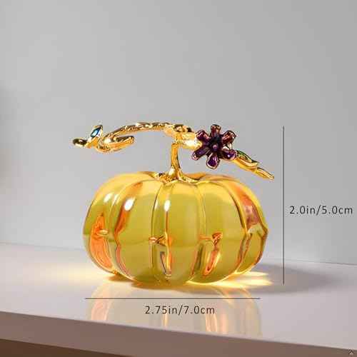 2.5'' Blown Glass Pumpkin Figurines Collectibles, Small Crystal Pumpkin Decorations for Fall Harvest Halloween Thanksgiving Christmas