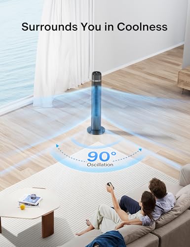 Black 40-Inch Bladeless Tower Fan with Remote, 3 Modes & Timer