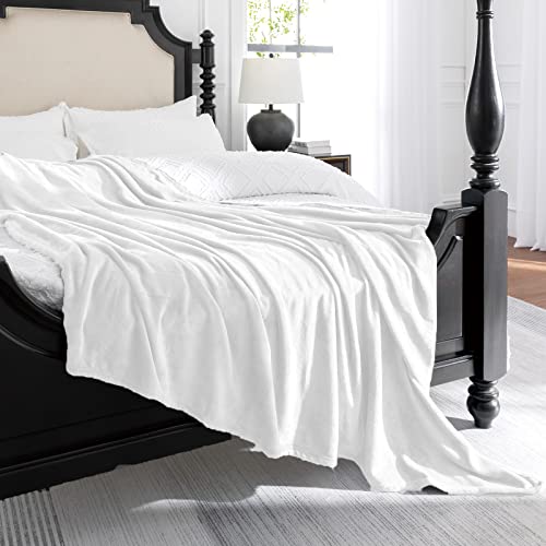 JIAHANNHA White Fleece Plush Throw Blanket 50x60 inches for Couch Sofa Bed
