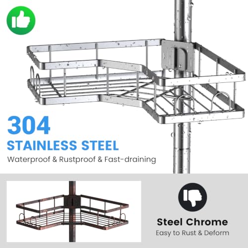 Aitatty Chrome Adjustable Shower Caddy Tension Pole Rustproof Corner Bathroom Shelves