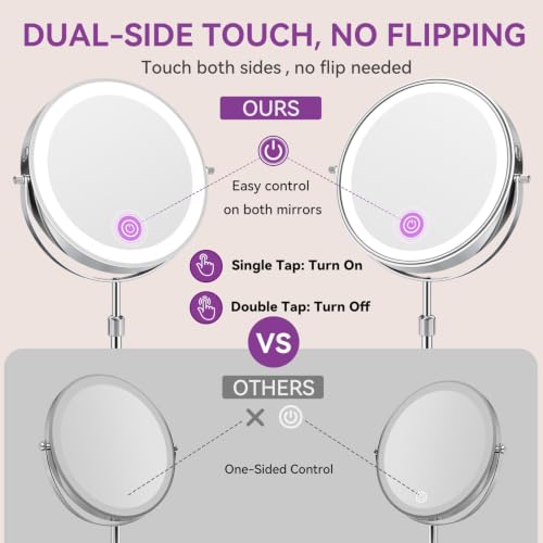 Auxmir Lighted Makeup Mirror 9-inch Chrome Tabletop with 1X/30X Magnification & Adjustable Height