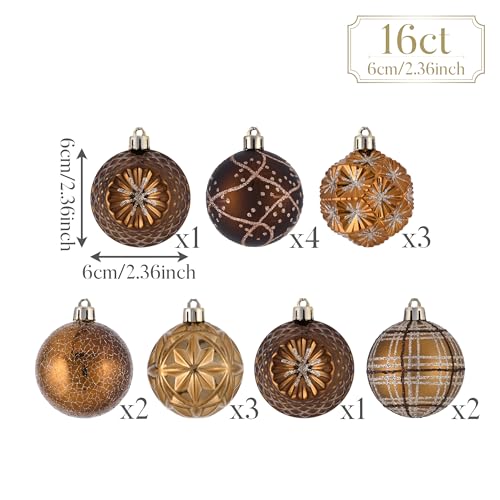 Valery Madelyn 16ct Fall Ornaments Set Copper Bronze Gold 2.36in Shatterproof Hanging Balls