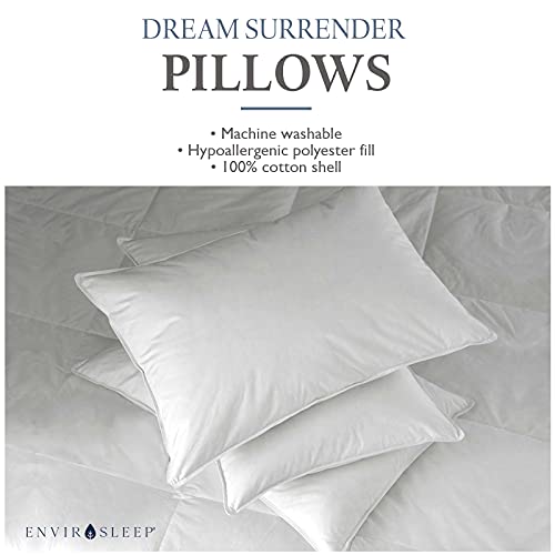 Queen Size Medium Support Hypoallergenic Pillow Set - 2 Pillows, Cotton Shell