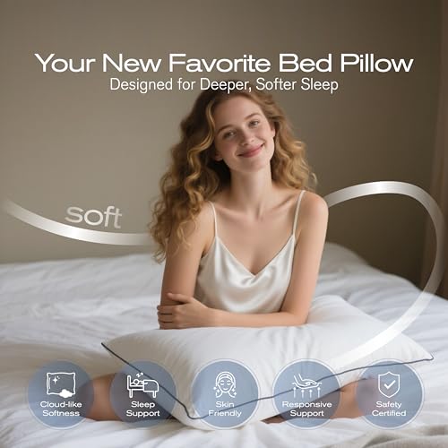 MUFEW King Size Pillow Set of 4 - Ultra Thick Cooling Down Alternative Hotel Quality Bedding for Back, Side & Stomach Sleepers