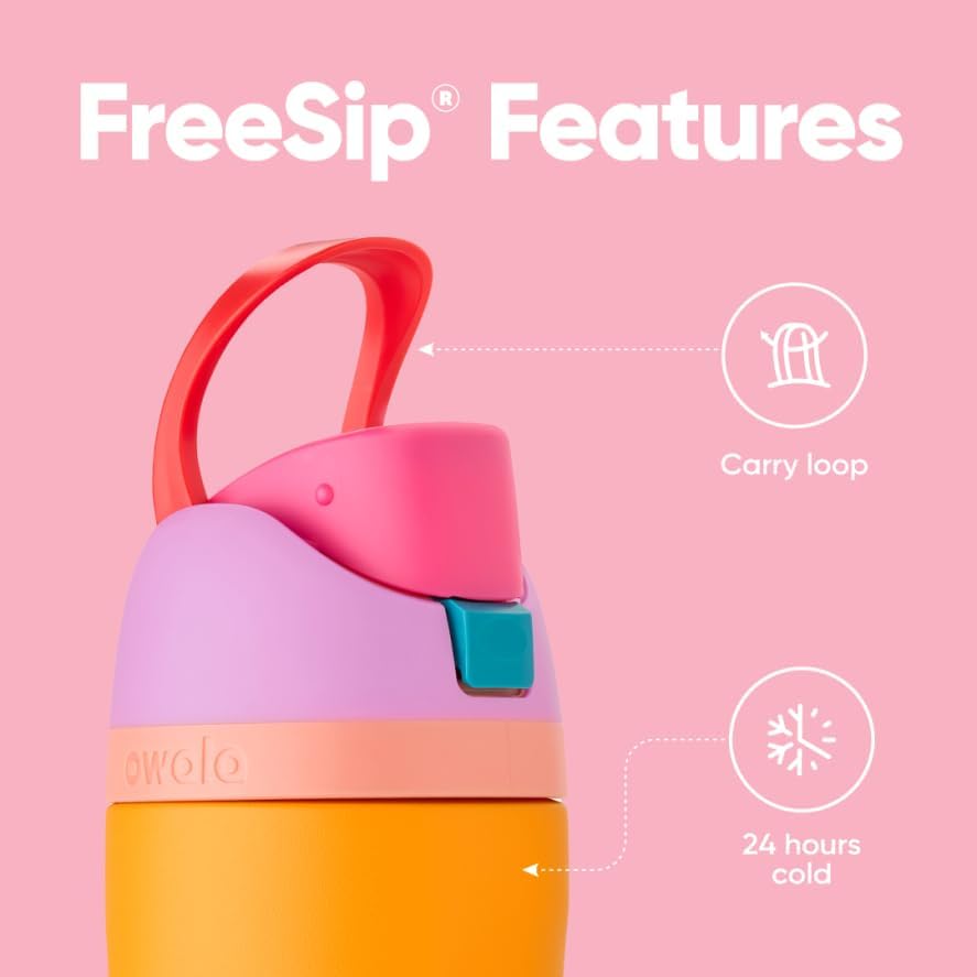 Owala FreeSip Insulated Stainless Steel Water Bottle - 24 oz BPA-Free | Tropical Color for Sports & Travel