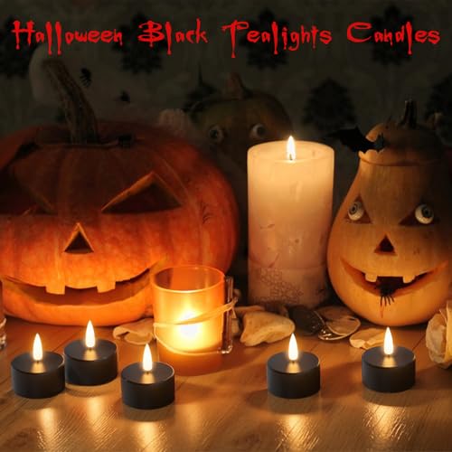 Rechargeable Black Tea Lights Candles with Remote & Timer - Set of 12 - Black