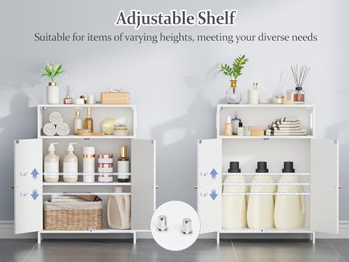 Bathroom Storage Cabinet with Adjustable Shelves and Doors - Small Floor Unit