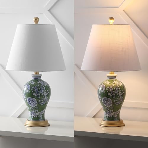 JONATHAN Y Grace French Country Floral Urn Ceramic Table Lamp - Green/White