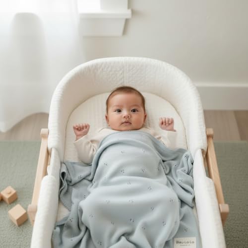 Baby Quilt Blanket - Pointelle Knit Organic Cotton for Boys - Powder Blue - Variation 09