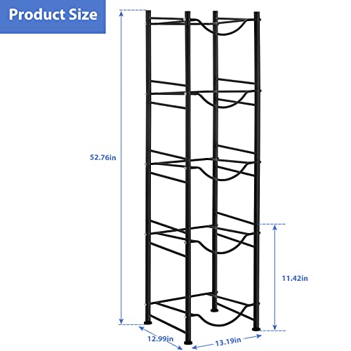 smusei Black 5 Tier Water Bottle Holder for 5-Gallon Jugs – Detachable Cooler Rack