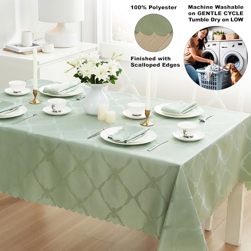 Newbridge 60 x 102 Inch Sage Green Ribbons & Bows Damask Tablecloth