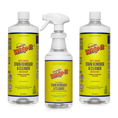 Whip-It Stain Remover Concentrate Kit - 3 Pack of 32oz & 1 Spray, Removes Coffee, Wine, Pet & Baby Stains