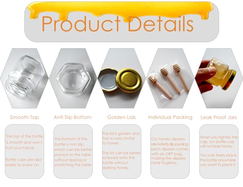 Mini Glass Honey Jars 1.5oz with Bee Accessories - 60 Pack for Favors & Storage