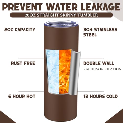 16 Pack 20oz Insulated Stainless Steel Tumblers with Lids & Straws - Brown, Variation 16