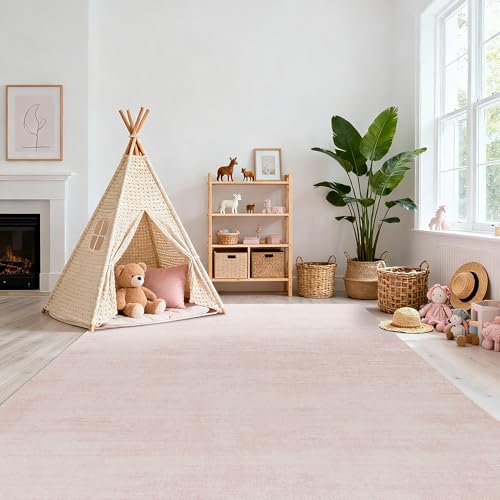 Pink 5x7 Nursery Rug - Washable Modern Abstract Area Rug by BILEEHOME