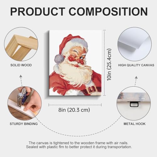 HQFRDNF Christmas Wall Art Santa Portrait Holiday Decor - Variation 20, 8x10" Framed