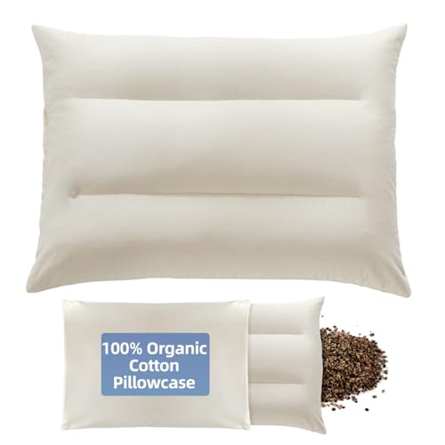 Buckwheat Pillow with Baffle Box- Adjustable Height Reduce Neck Pain