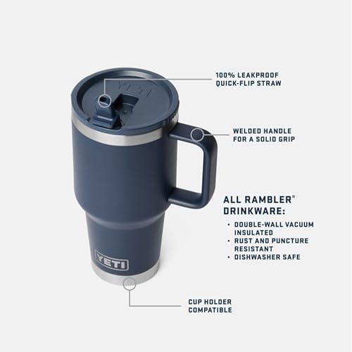 YETI Rambler 30 oz Travel Mug with Flip Straw Lid – Stainless Steel, Leakproof, Pink