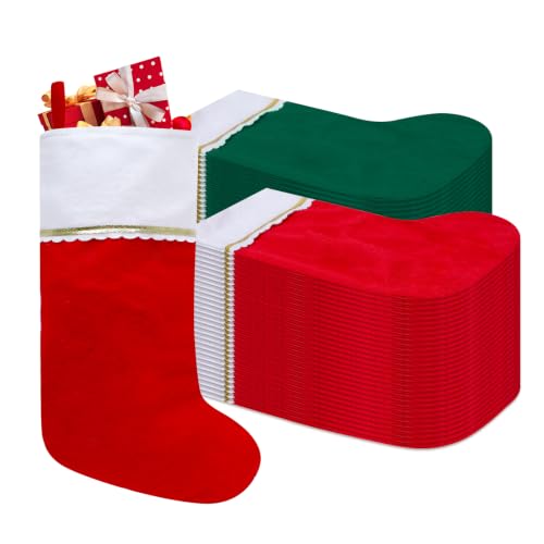Tokforty 60 Pack Felt Christmas Stockings - 19 In White Cuff Gold Trim, 30 Red + 30 Green