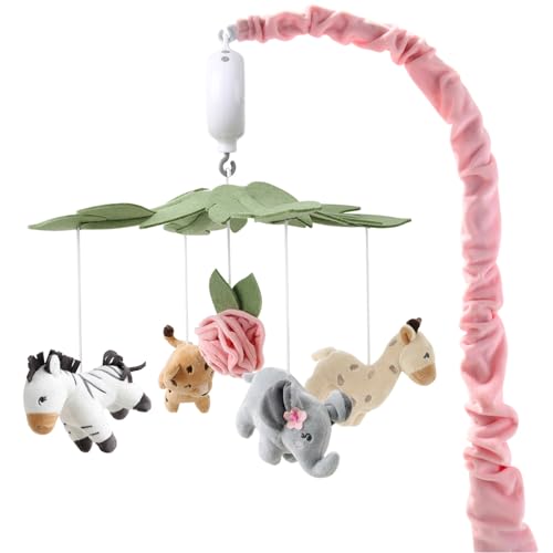 Baby Crib Mobile with Music & Safari Animals - Pink Nursery Decor