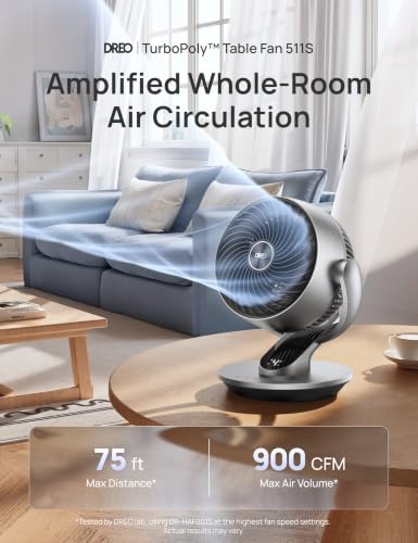 DREO Smart Fan for Bedroom Silver - 13 Inch Oscillating Air Circulator with Remote & Voice Control