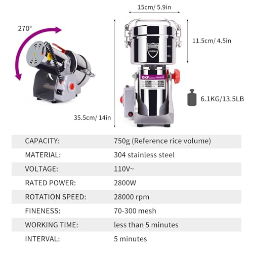 750g Stainless Steel Grain Mill & Spice Grinder - 2800W High-Speed Flour Maker - Variation of THIS listing