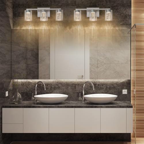 SineRise 3-Light Vanity Light Brushed Nickel with 3 Color Modes, Dimmable LED Bathroom Fixture