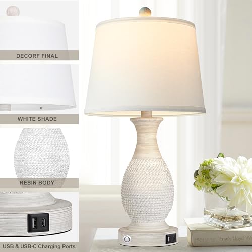 PARTPHONER Set of 2 Table Lamps with USB C+A Fast Charging Ports, 26"