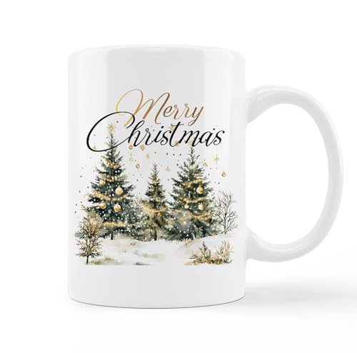 Kunlisa Christmas Tree Mug - Rustic Gold Bubbles Snowflake Ceramic Coffee Cup 11oz