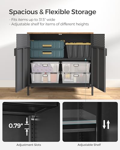 SONGMICS Storage Cabinet Sideboard Rustic Brown & Black 31.5" W Adjustable Shelves